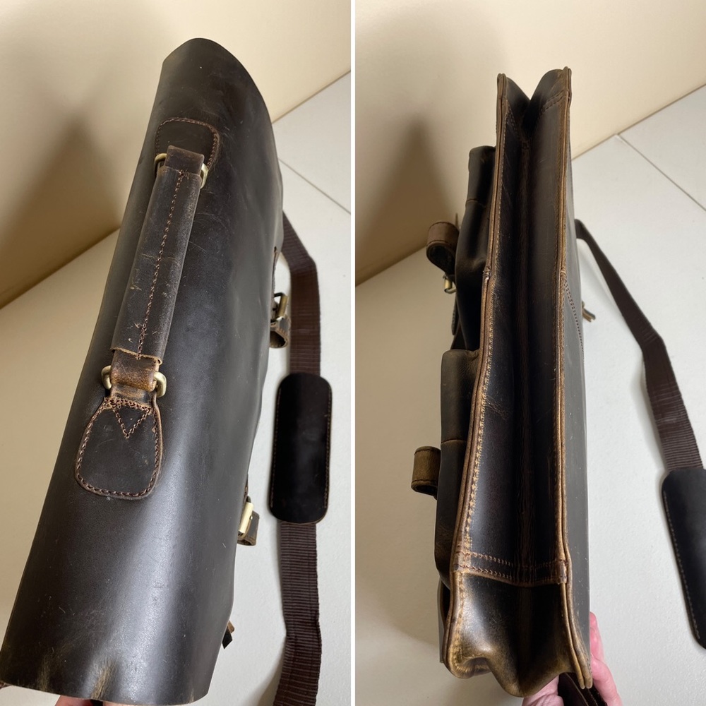 New Fullgrain Buffalo Leather Distressed Messenger Bag - Picture 5 of 16